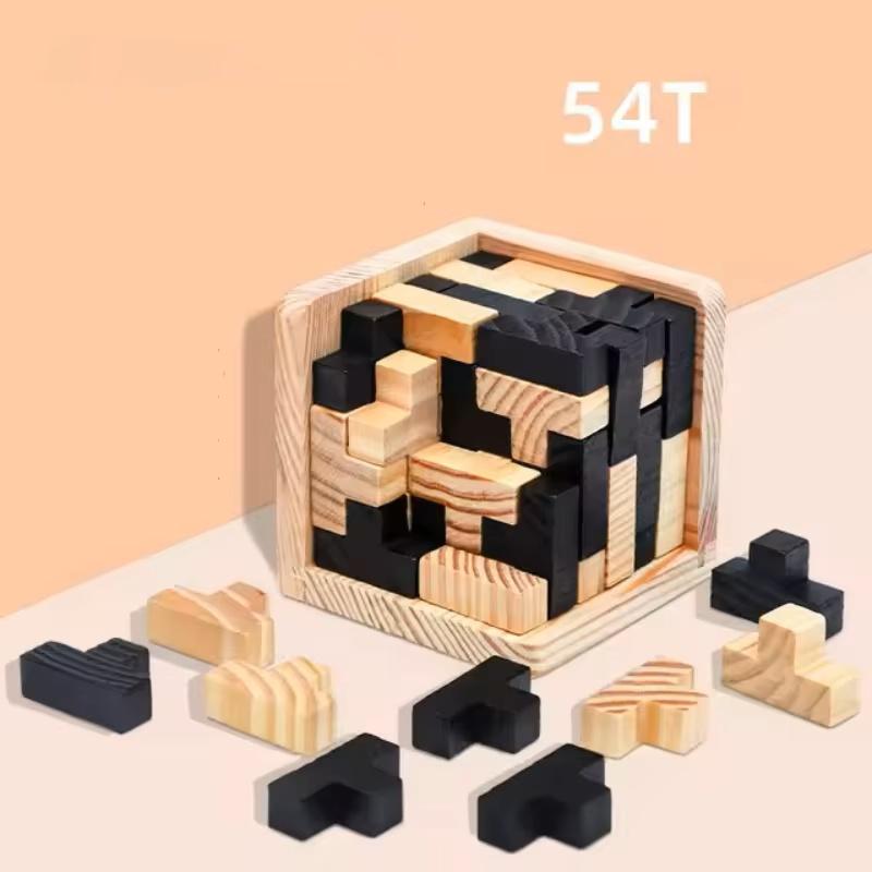 Educational Funny Wooden Puzzles 54T Cube IQ Toys Intellectual Game for Kids And Adults Puzzle Enthusiasts