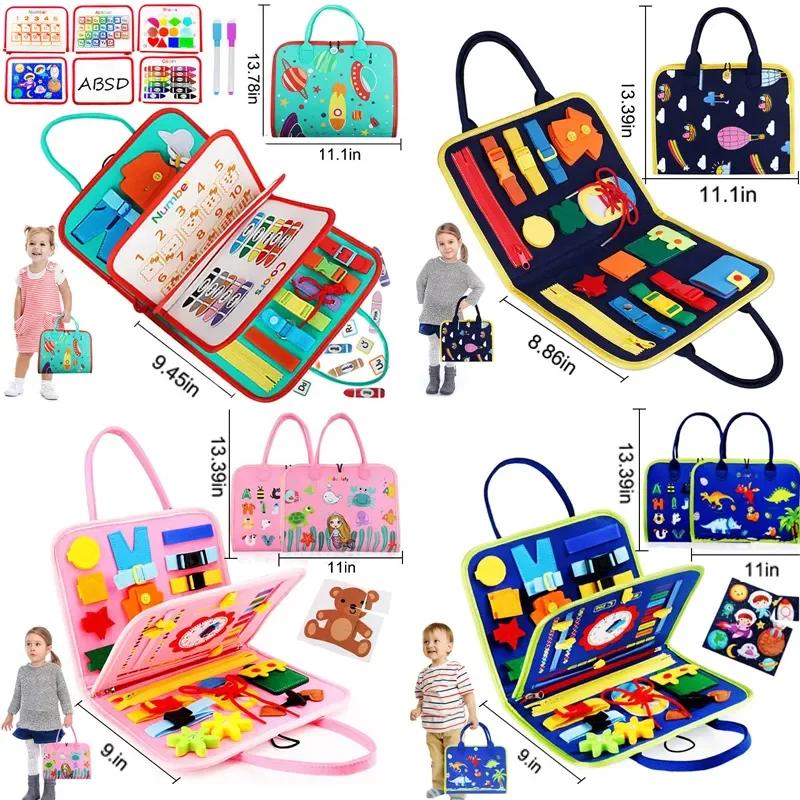 2 Pages Children Montessori Dressing Early Educational Busy Board Toddlers Sensory Toy Travel Activities for Boys Girls Gift Toy