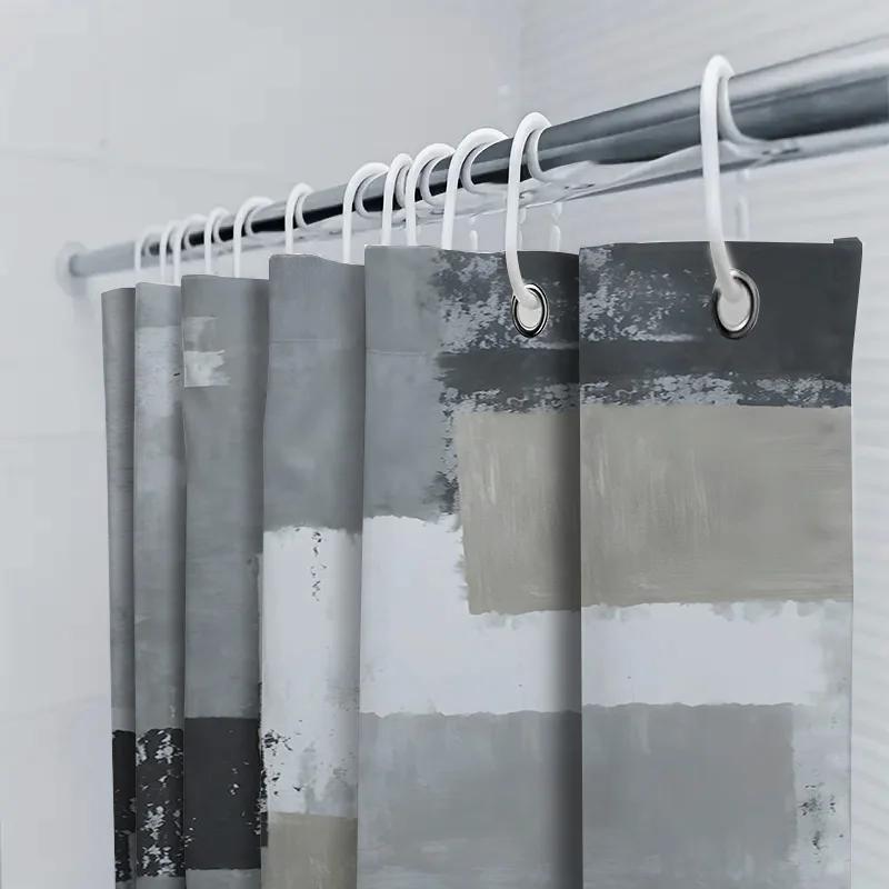 Contemporary Artistic Grey White Bath Shower Curtain Waterproof Decorative Liner for Bathroom
