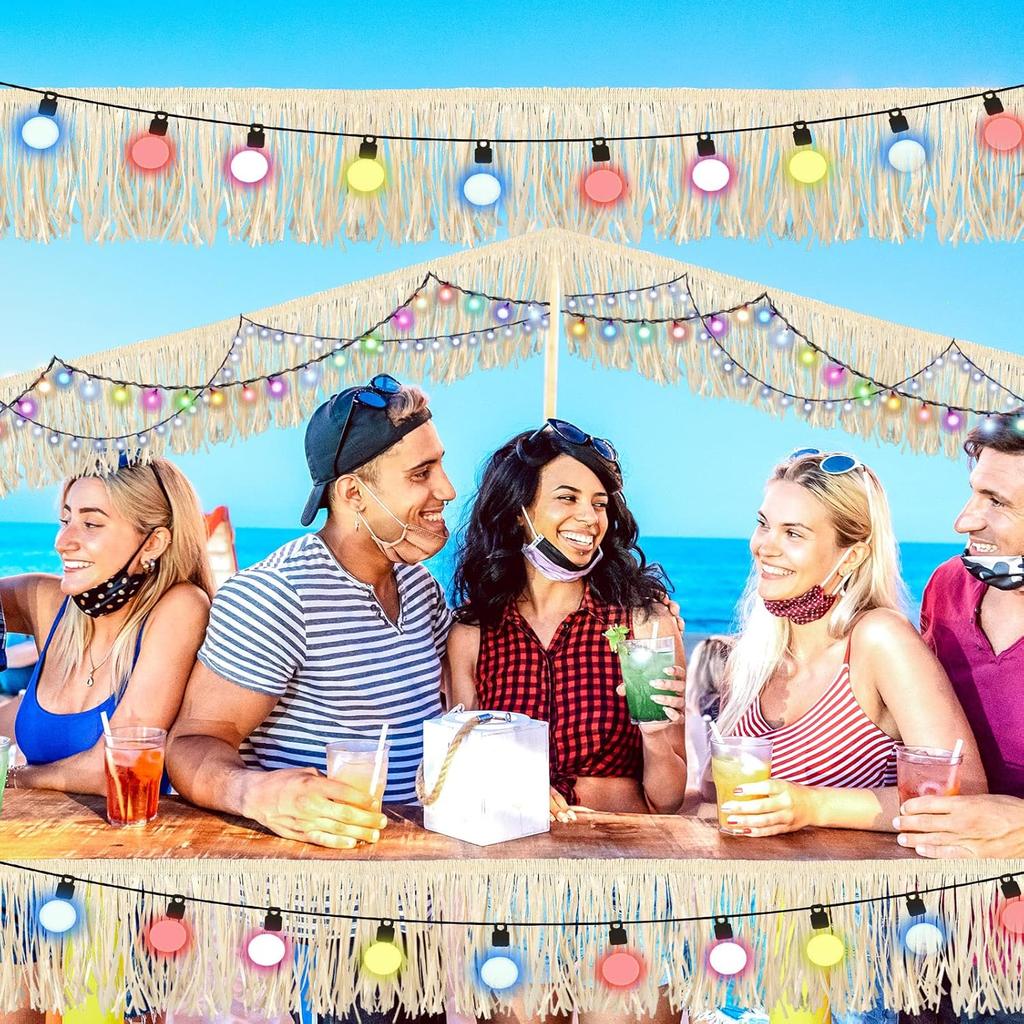Hawaiian Luau Grass Raffia Fringe Banner Tropical Table Skirt Raffia Tiki Party Decorations Grass Skirt Table Fringe Summer Deck Skirting for