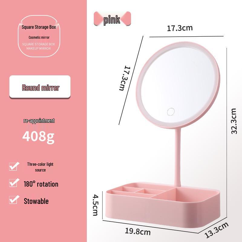 Touch Control LED Makeup Mirror with Three-Color Fill Light and Storage Box
