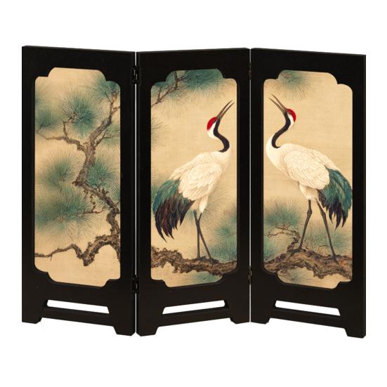 Yousheng Mini Floral Folding Screen Rustic 3 Panel Room Dividers Chinese Style Vintage Desktop Folding Screen Feng Shui Ornaments for Home Table Decor
