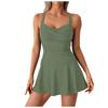 Women Sexy Swim Skirt Set Beach Tankini Pleated Two Piece Swimsuit Set Solid Color Beach Bottoms Shorts Sets Bathing Suits