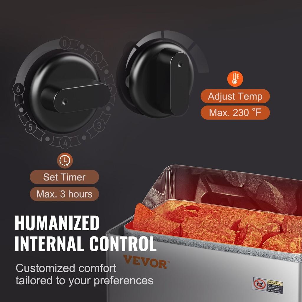 8KW Electric Sauna Heater Built-In Control 8-12 m³HomeSpa Stainless Steel
