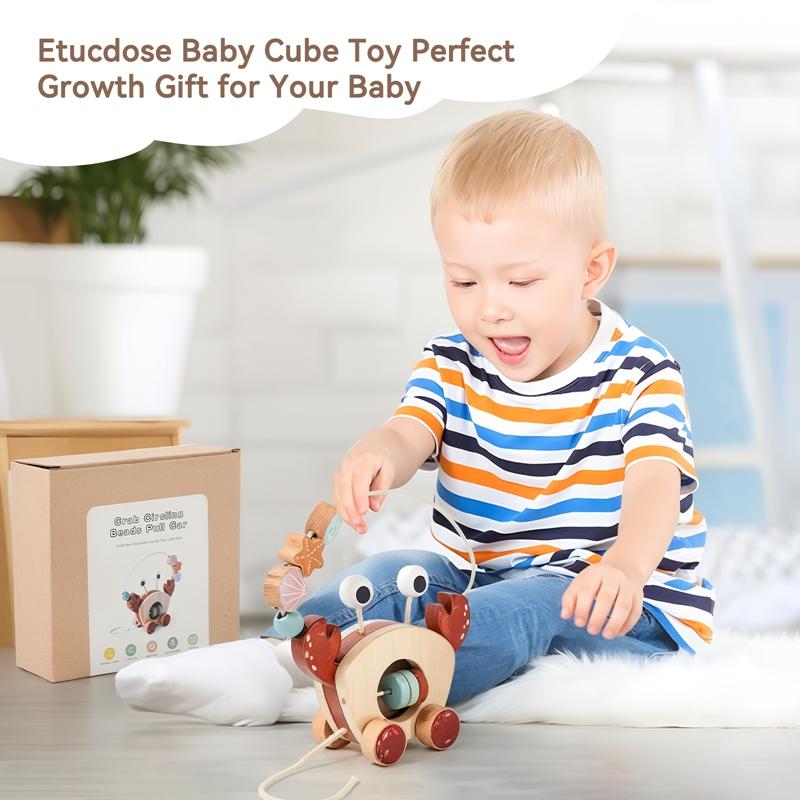 Baby Toy Wooden Cartoon Crab Rattle Hand-pushed Wooden Cars Children's Toy  Finger Fine Motion Car Educational Toy for Children