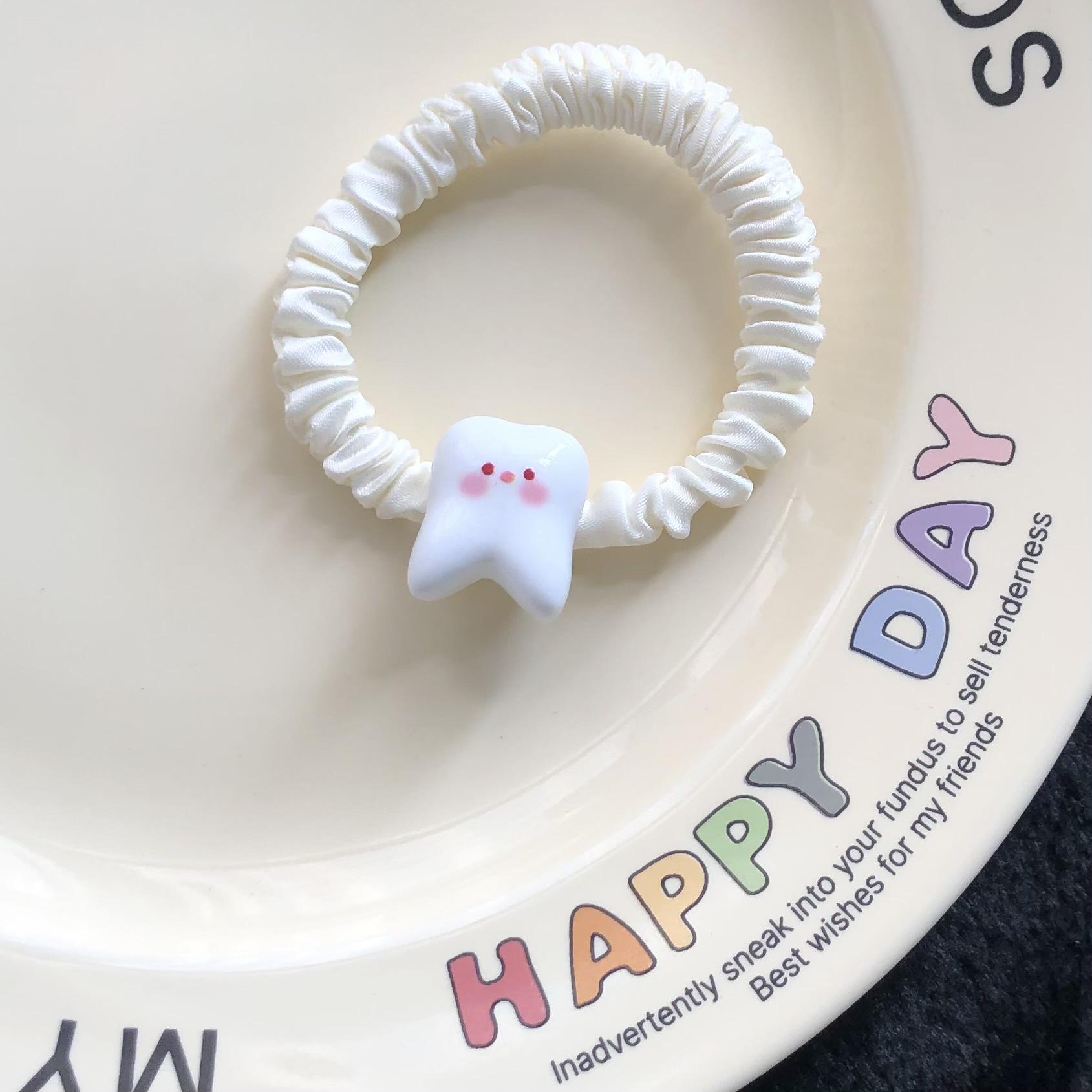 

Очаровательная розовая резинка для волос в виде зубов и кишечника - Забавный мультяшный аксессуар для волос для студентов