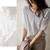 Summer cut and knit 2XL [Bolan Verl] knit, sewn, V-neck, 5/8 sleeve, top, clean, simple, plain, spring, summer, fall, women's, loose, sheer, white,