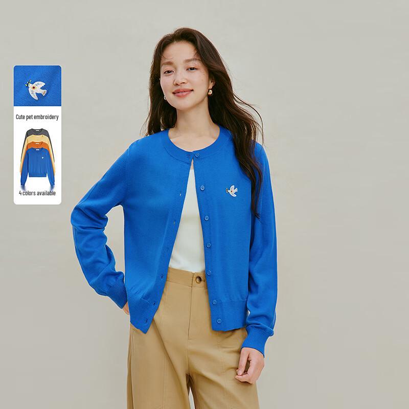 INMAN Embroidered Round Neck Knitted Cardigan L