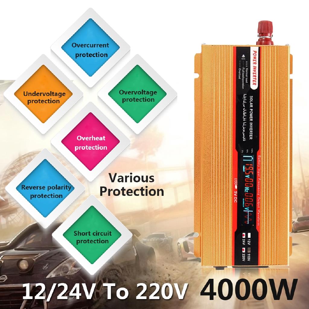 6000W Car Power Inverter 12/24V To 220/110V Converter USB Modified Sine Wave Overload Protection High Conversion Sturdy