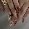 Autumn/Winter 3D Crocodile Pattern Almond Nails - French Black Manicure Tips