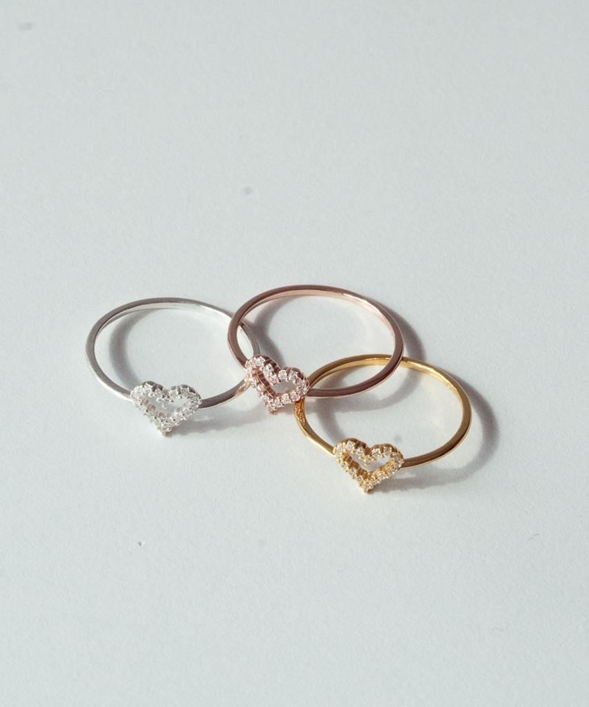 Alleun Silver 925 Heart Cubic Silver Ring Simple