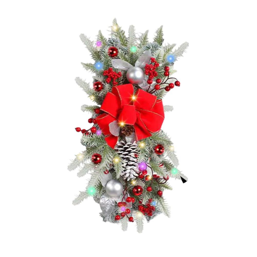 Artificial Stairway Wreath Garland Cordless Swag with Teardrop Trim for Festive Door and Stair Rail Decoration