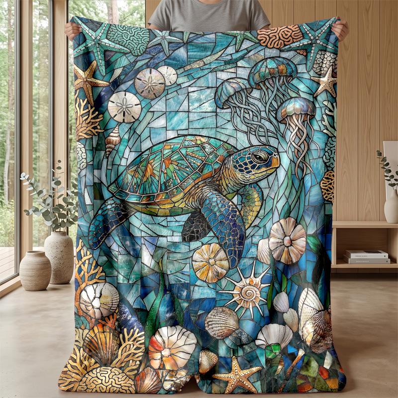 Ocean Life Mosaic 1 Theme blanket Lightweight Warm Flannel Blanket Decorative Throw Blanket for Home Decoration