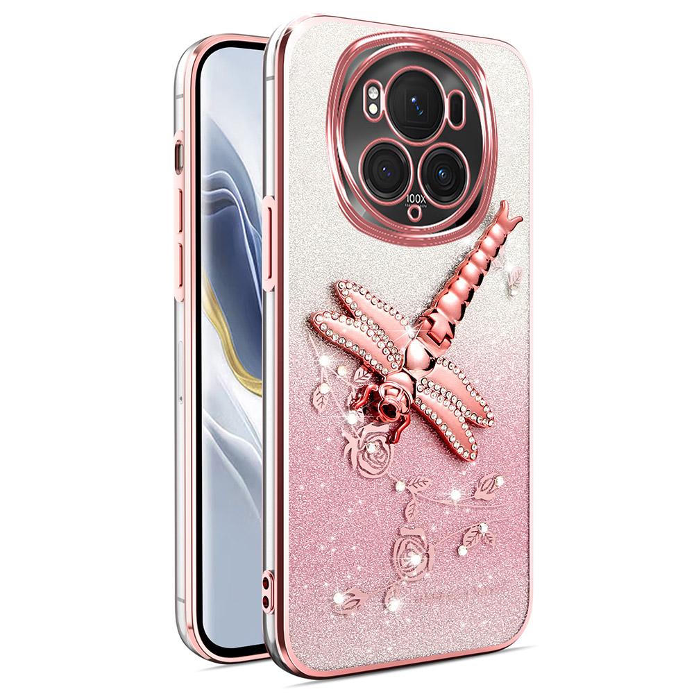 

For Honor Magic6 5G Case Dragonfly Kickstand TPU Flowers Glitter Phone Cover Pink