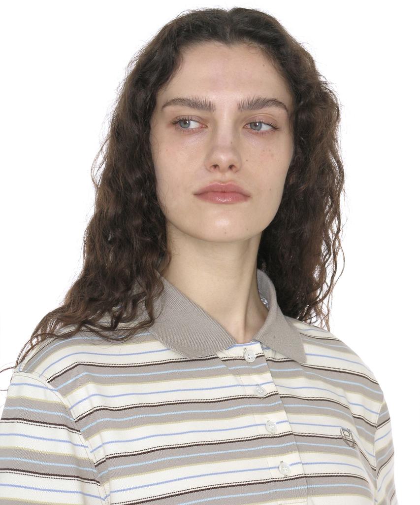 PARTIMENTO WOMEN Double Layered Stripe Polo Tee_Beige