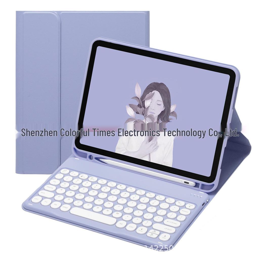 iPad Round Key Bluetooth Keyboard Leather Case with Pen Slot for Air/Pro/A16