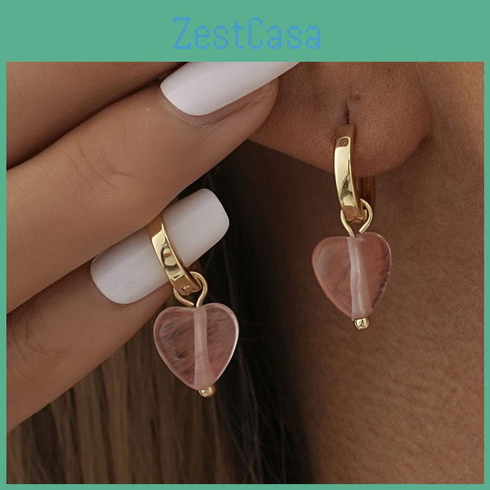 Heart Stylish Pink Crystal Earrings For Women Creative Jewelry Fashion