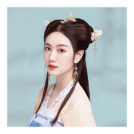 Ancient Chinese Hanfu Hair Accessories Set - Elegant Hairpins, Comb, Earrings, Necklace for Cosplay, Wedding, Photography - Retro Golden Alloy