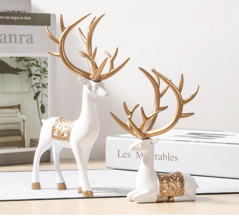 2 Buc/Set Sculptură Ren de Crăciun Geometrice Rășină Șezând Stând Figurine Elan Cerb Ornament de Crăciun Decor Cameră de Zi Acasă