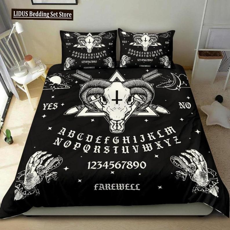 Dark Satanic Duvet Cover Set Satan Goat Inverted Pentagram Skull Bedding Set Full King Size Bed Set Bedroom Comforter Cover Set