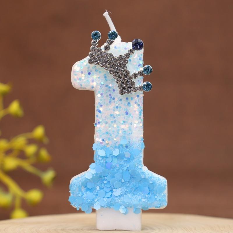 New Charming Blue Crown Creative Digital Candle Celebration Candle Cake Decoration Birthday Candle