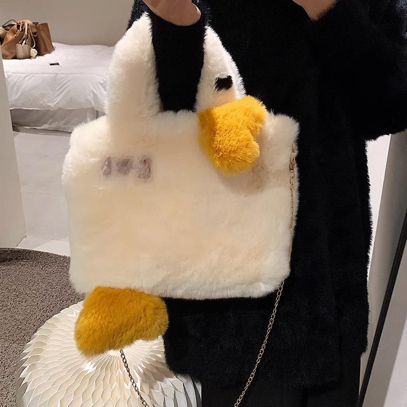

Милая плюшевая сумка с изображением большого гуся, женская сумка на плечо с цепочкой, осенне-зимняя маленькая сумка-тоут, большая вместительная сумка бежевый
