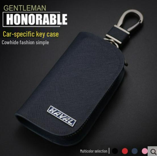 Men's Universal Cowhide Car Key Case with Waist-Mounted Zipper