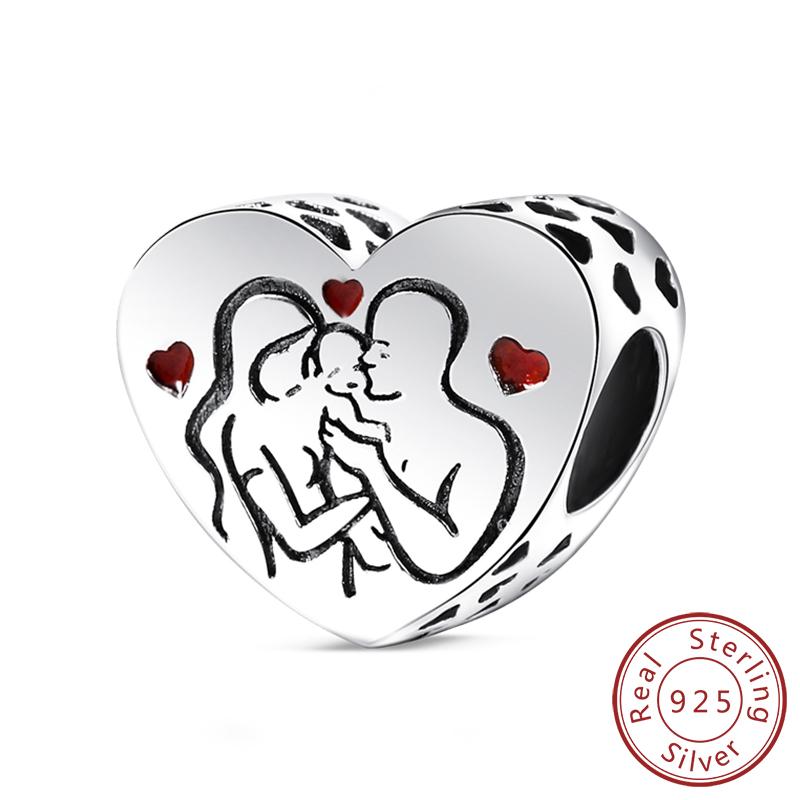 New Copper Charm Beads Family Sister Love Heart Beads Fit Original Bracelets Diy Pendant Woman Jewelry Gift