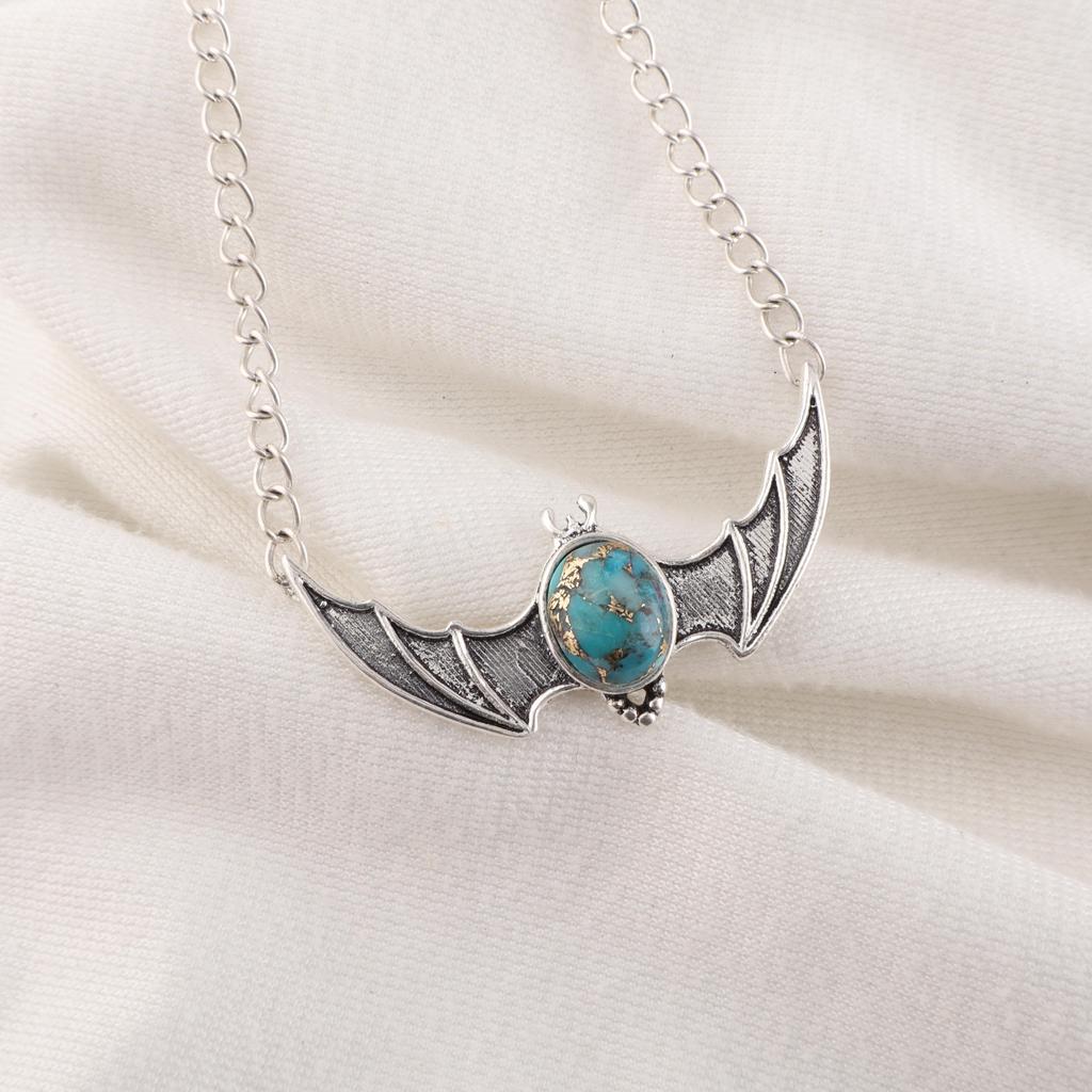 Modrý měděný tyrkysový ručně vyrobený přívěsek drahokam, 925 masivní přívěsek ze sterlingového stříbra starožitné šperky, jako dárek k zásnubám