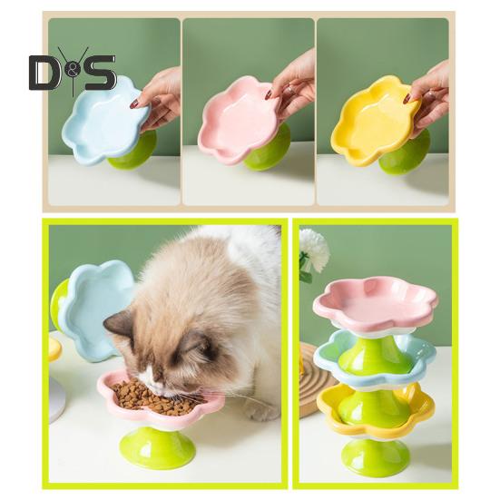 Ceramic Raised Cat Bowls Flower Design Elevated Cat Food Water Bowl Small Cat Feeding Dish for Cats Small Dogs
