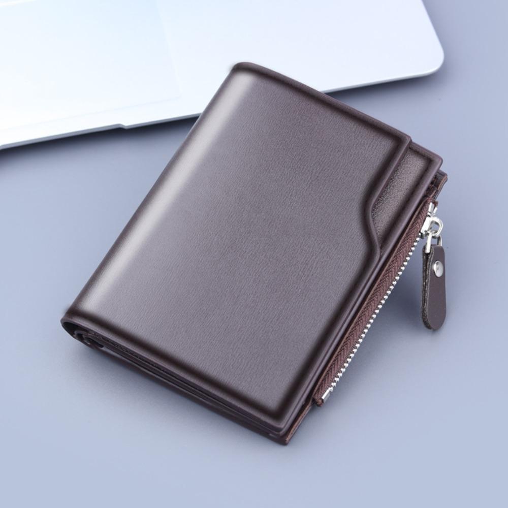 PU Leather Solid Color Men's Wallet Clutch Bag Card Holder Short Wallets Zipper Large Capacity Vintage Male Purses
