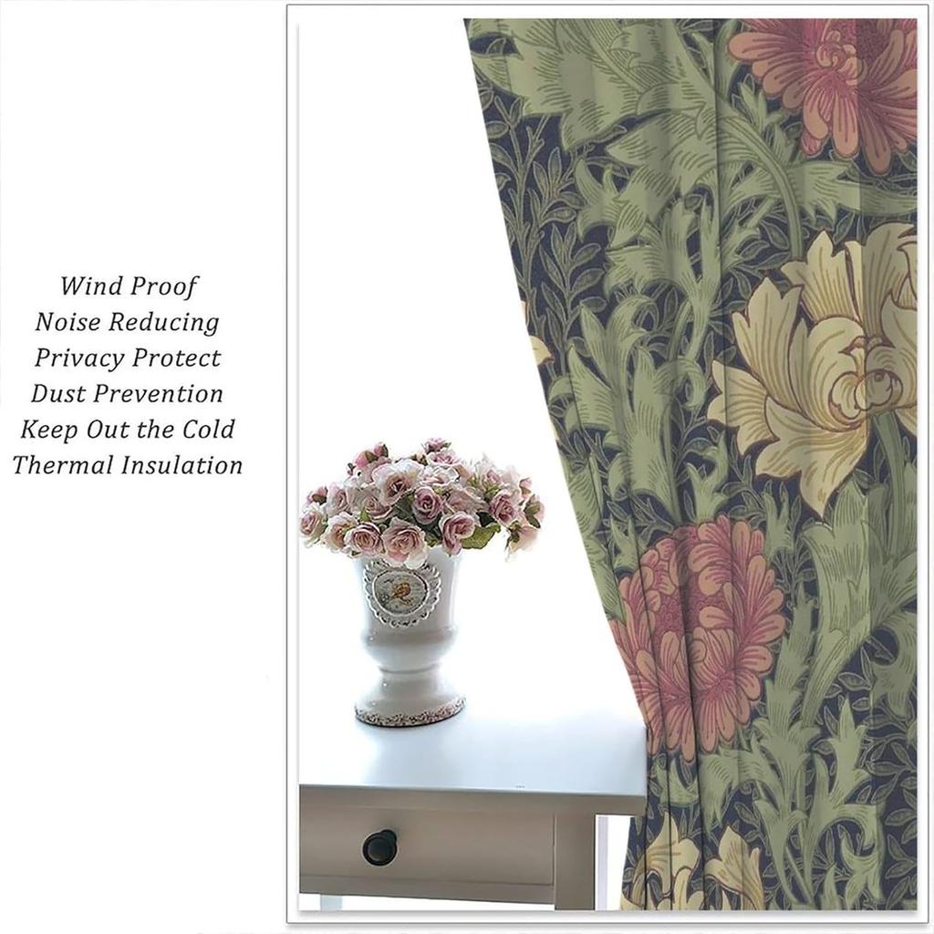 Boho Vintage Floral Bohemia Curtains Plant Flowers William Morris Style Window Drapes Living Room Bedroom Curtain Blackout Polyester Ideal For Area