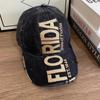 Vintage Washed Distressed Baseball Cap FLORIDA Letter Embroidery Frayed Brim Retro Denim Dad Hat Outdoor Casual Sun Hat