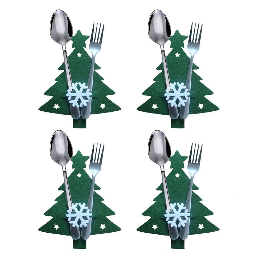 4Pcs Non-woven Fabric Christmas Cutlery Holder Santa Claus Xmas Tree Cutlery Pocket Cutlery Bag Elk Cutlery Cover