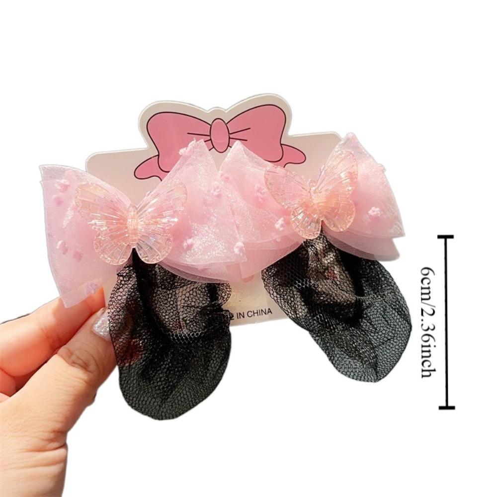 2PCS Fashion Headdress Ballet Hair Net Spring Clip Hair Bun Cover Girls Elastic Hair Net  Kids