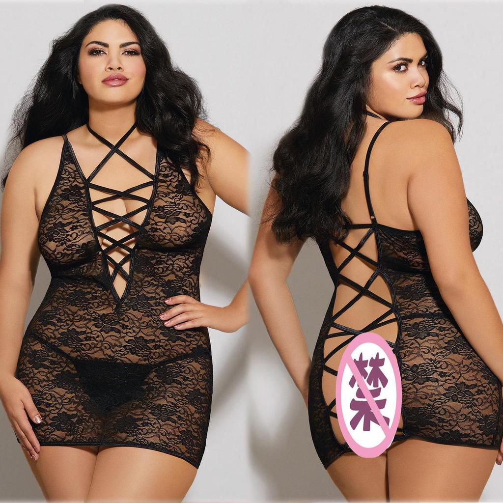 Plus Size Sexy Black Halter Neck Lingerie Set