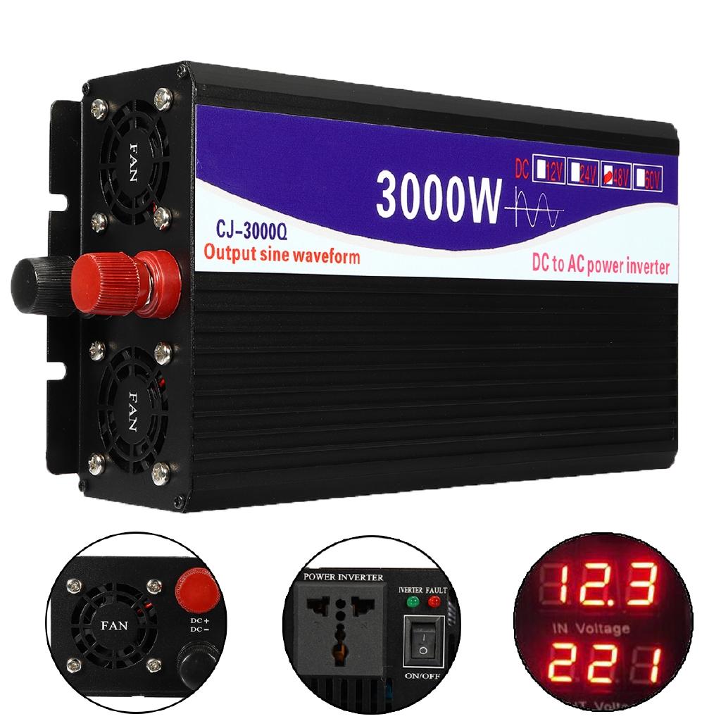 3000W Transformer Converter Pure Sine Wave Power Inverter+Double LCD Display Black