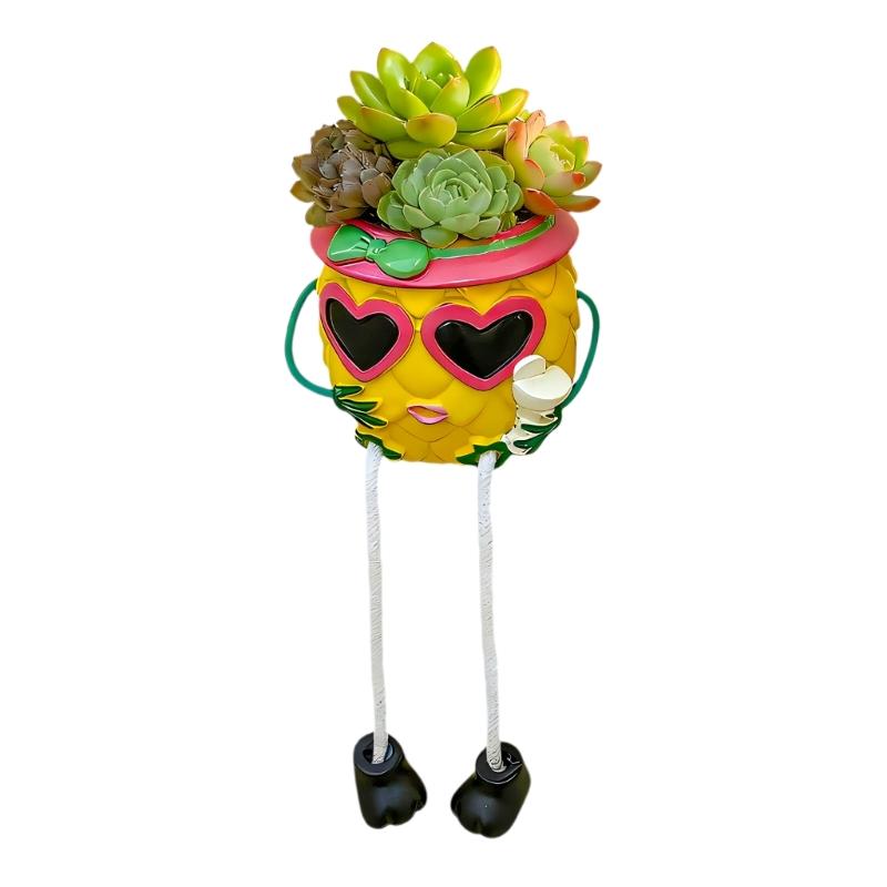 Unique Hanging Leg Pineapples Flower Pot Creative Plant Potted Green Pineapples Plant Basket for Home Office Decoration розовый