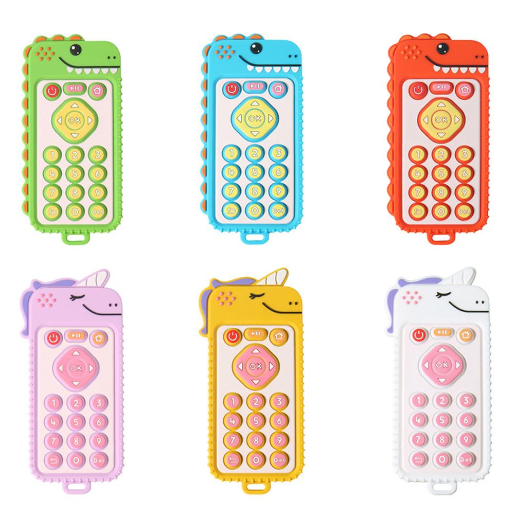 Baby Silicone Unicorn Remote Control Teether Handle Simulation Button Nibbling Toy Food Grade Silicone Teether