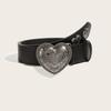 Retro Solid Color Summer Punk Leather Belt With Heart Snap Closure Look Trendy