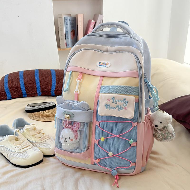 Japanese ins new high-value fresh and sweet contrast patchwork backpack junior high and high school students light travel backpack
