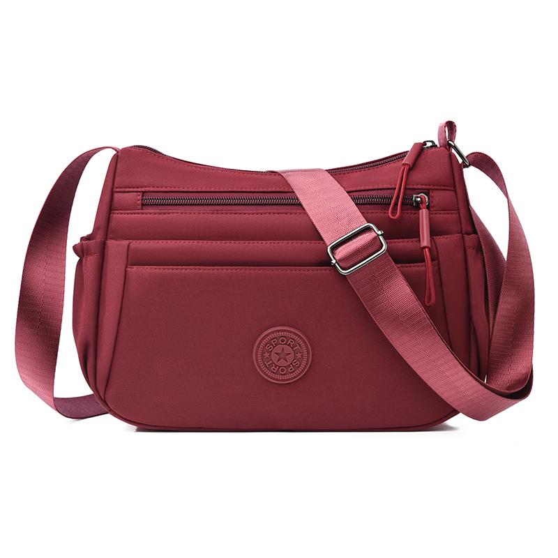 Leisure Simple Women's Shoulder Bag Nylon Multi Pockets Waterproof Messenger Bag Solid Color Female Shoulder Bag for Outings