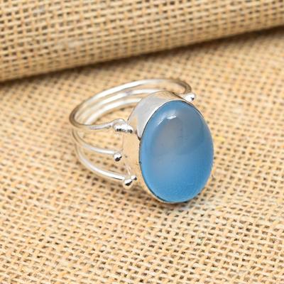 Affascinante Gemma Calcedonio Blu Argento Sterling 925 Fatto a Mano Adorabile Anello Gioiello