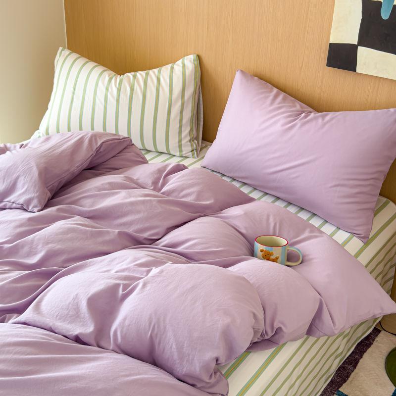 Ins Minimally Purple Striped Bed Sheet Set Bedding Set  Four Piece Set Student Quilt Set Girl Heart Dormitory Three Piece