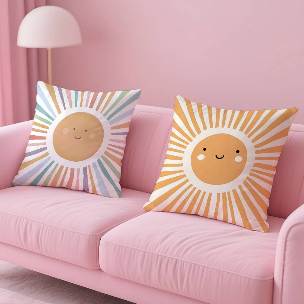 Cartoon Rainbow Sun Pillow Case Pattern Printed Pillowcase For Living Room Sofa Cushion Cover & Bedroom Decor