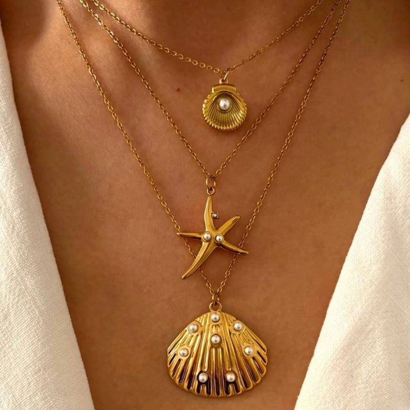 Ocean Themed Starfish Shell Stainless Steel Adjustable Lightweight Necklace Fashion Jewelry For Women Daily Wear
