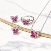 Gusien Exquisite Red Steel Butterfly Jewelry Set: Necklace, Ring & Stud Earrings - Korean Style Women's Fashion.