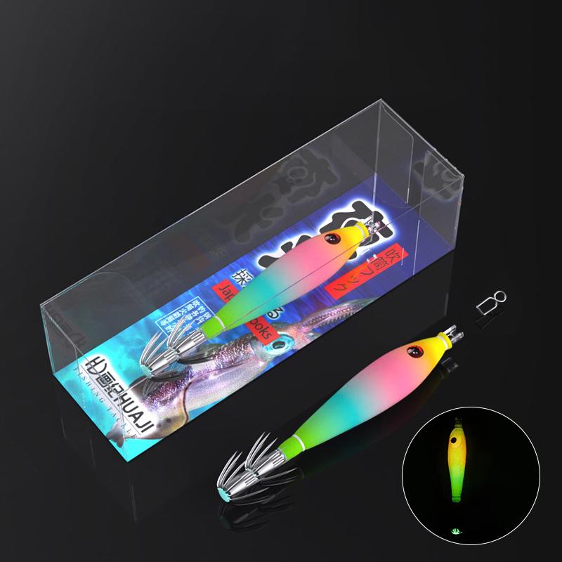 

New Luminous Squid Hook Double Umbrella Cuttlefish Soft Cloth Roll Wooden Shrimp Fake Bait Rocket Ink Octopus Stainless Steel 70MM