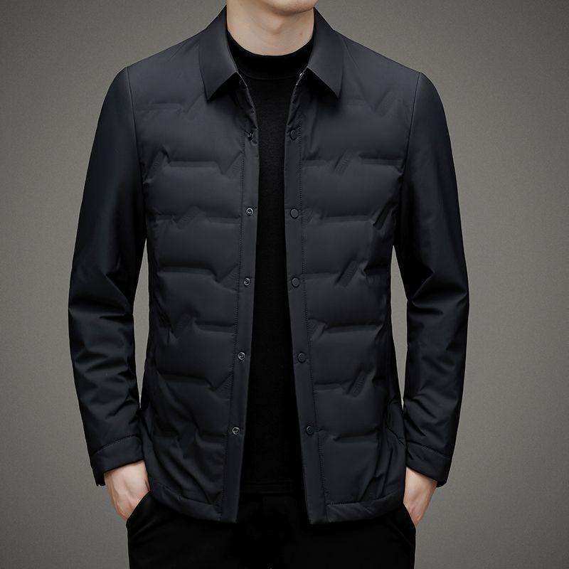 Men's Short Warm White Duck Down Winter Jacket with Turn-Down Collar – Waterproof Dad Coat