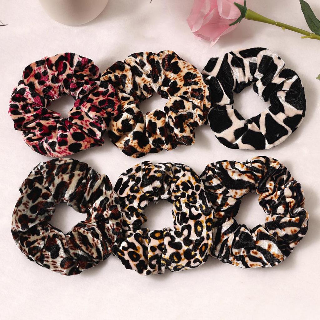 European & American Leopard Print Velvet Hair Scrunchies: High Elastic Korean Style